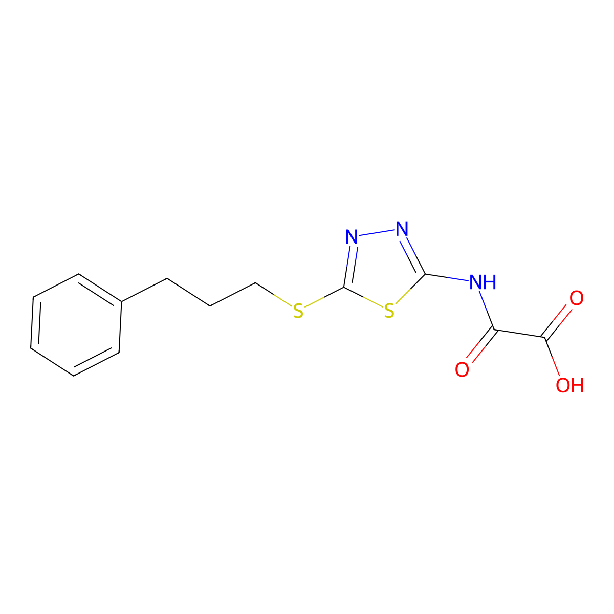 Oxo({5-[(3-phenylpropyl)thio]-1,3,4-thiadiazol-2-yl}amino)acetic acid molecular structure, CAS 1158451-21-8