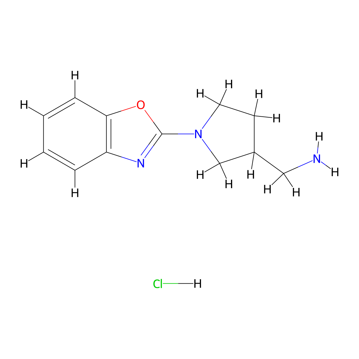 (1-(Benzo[d]oxazol-2-yl)pyrrolidin-3-yl)methanamine hydrochloride molecular structure, CAS 1158452-05-1