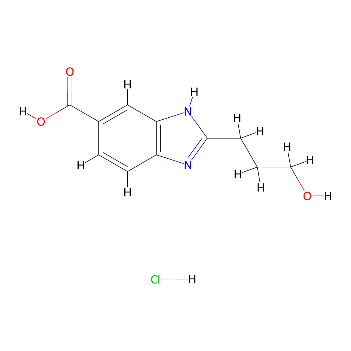 2-(3-Hydroxy-propyl)-1H-benzoimidazole-5-carboxylic acid hydrochloride molecular structure, CAS 1158454-40-0