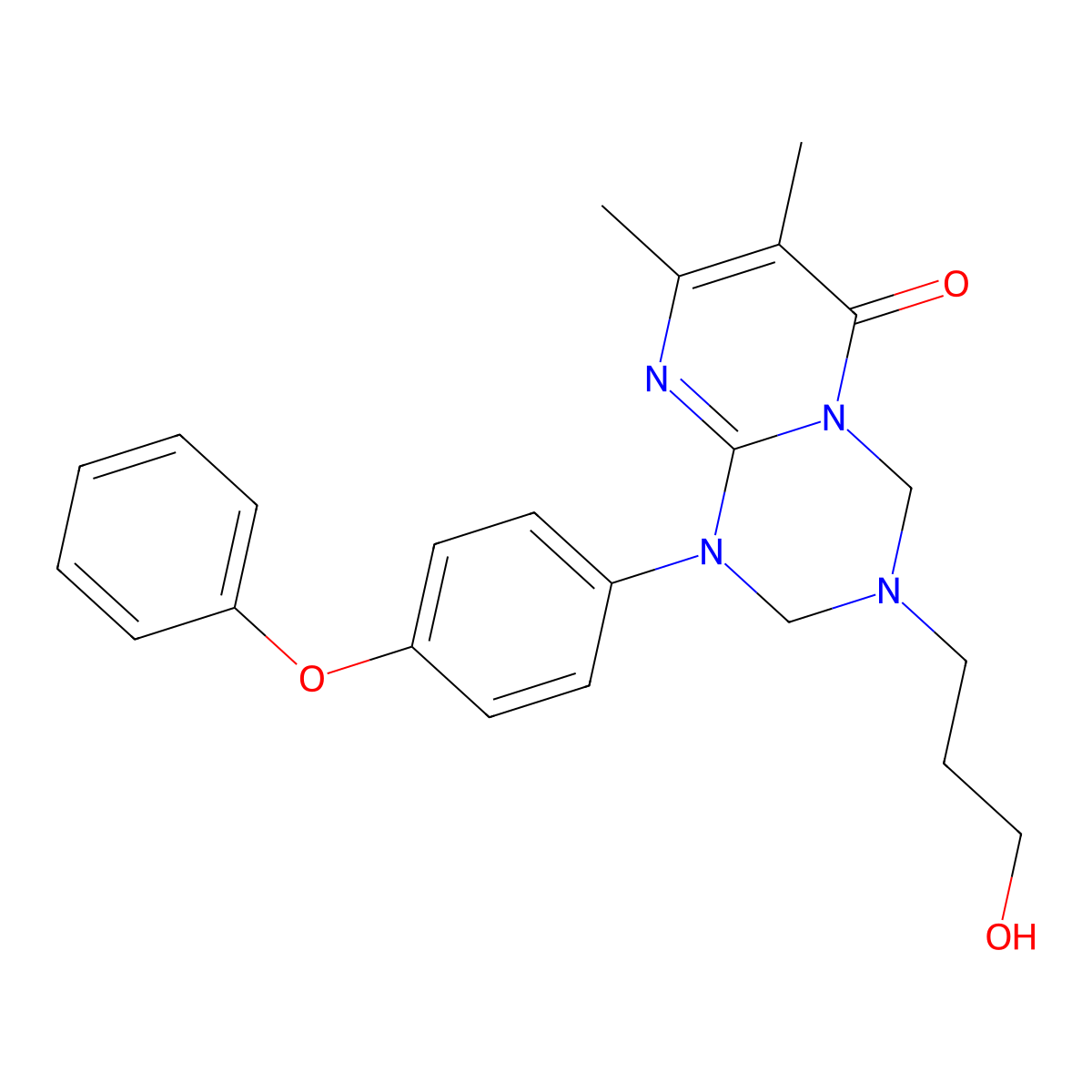 3-(3-hydroxypropyl)-7,8-dimethyl-1-(4-phenoxyphenyl)-1,2,3,4-tetrahydro-6H-pyrimido[1,2-a][1,3,5]triazin-6-one molecular structure, CAS 1158454-58-0