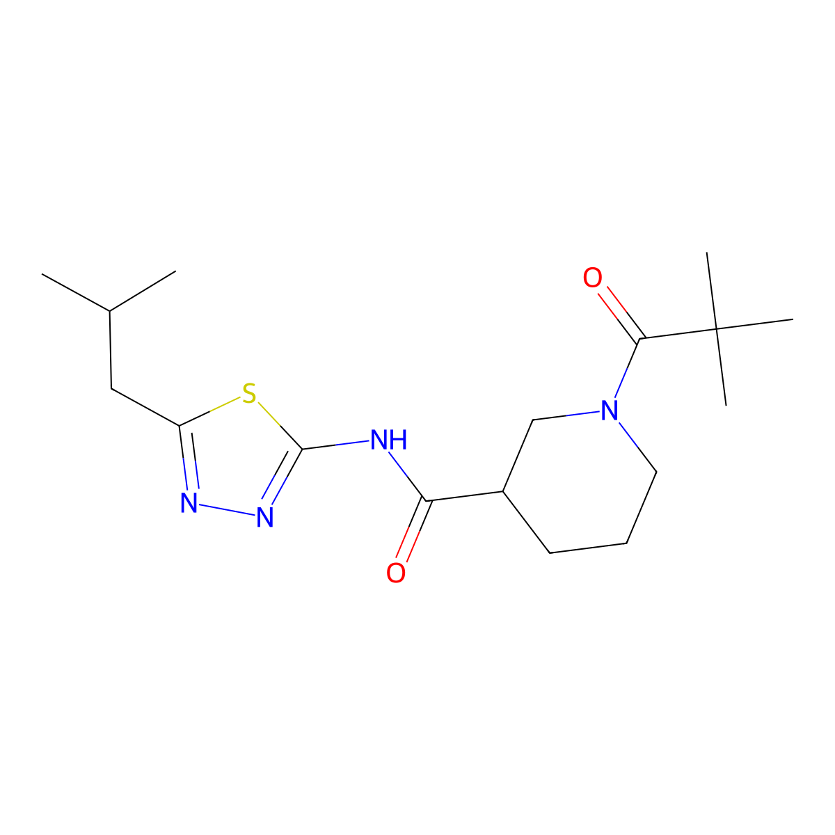 1-(2,2-dimethylpropanoyl)-N-[5-(2-methylpropyl)-1,3,4-thiadiazol-2-yl]piperidine-3-carboxamide molecular structure, CAS 1158455-47-0