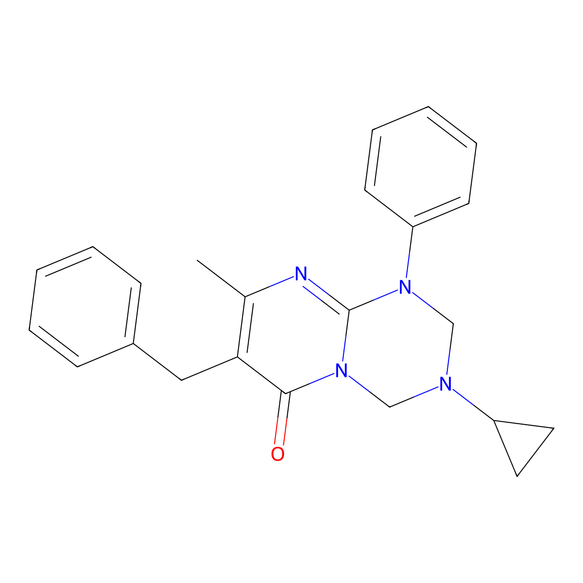 7-benzyl-3-cyclopropyl-8-methyl-1-phenyl-1,2,3,4-tetrahydro-6H-pyrimido[1,2-a][1,3,5]triazin-6-one molecular structure, CAS 1158457-12-5