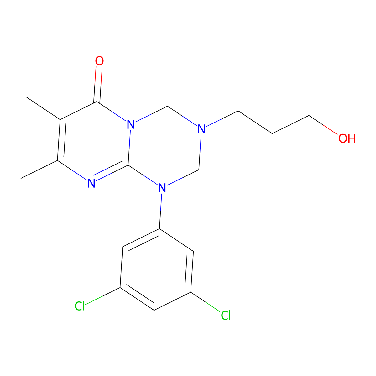 1-(3,5-dichlorophenyl)-3-(3-hydroxypropyl)-7,8-dimethyl-1,2,3,4-tetrahydro-6H-pyrimido[1,2-a][1,3,5]triazin-6-one molecular structure, CAS 1158462-25-9