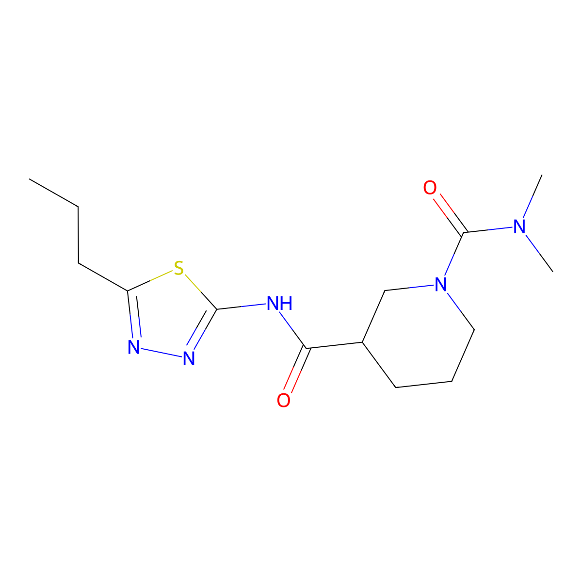 N~1~,N~1~-dimethyl-N~3~-(5-propyl-1,3,4-thiadiazol-2-yl)piperidine-1,3-dicarboxamide molecular structure, CAS 1158467-27-6