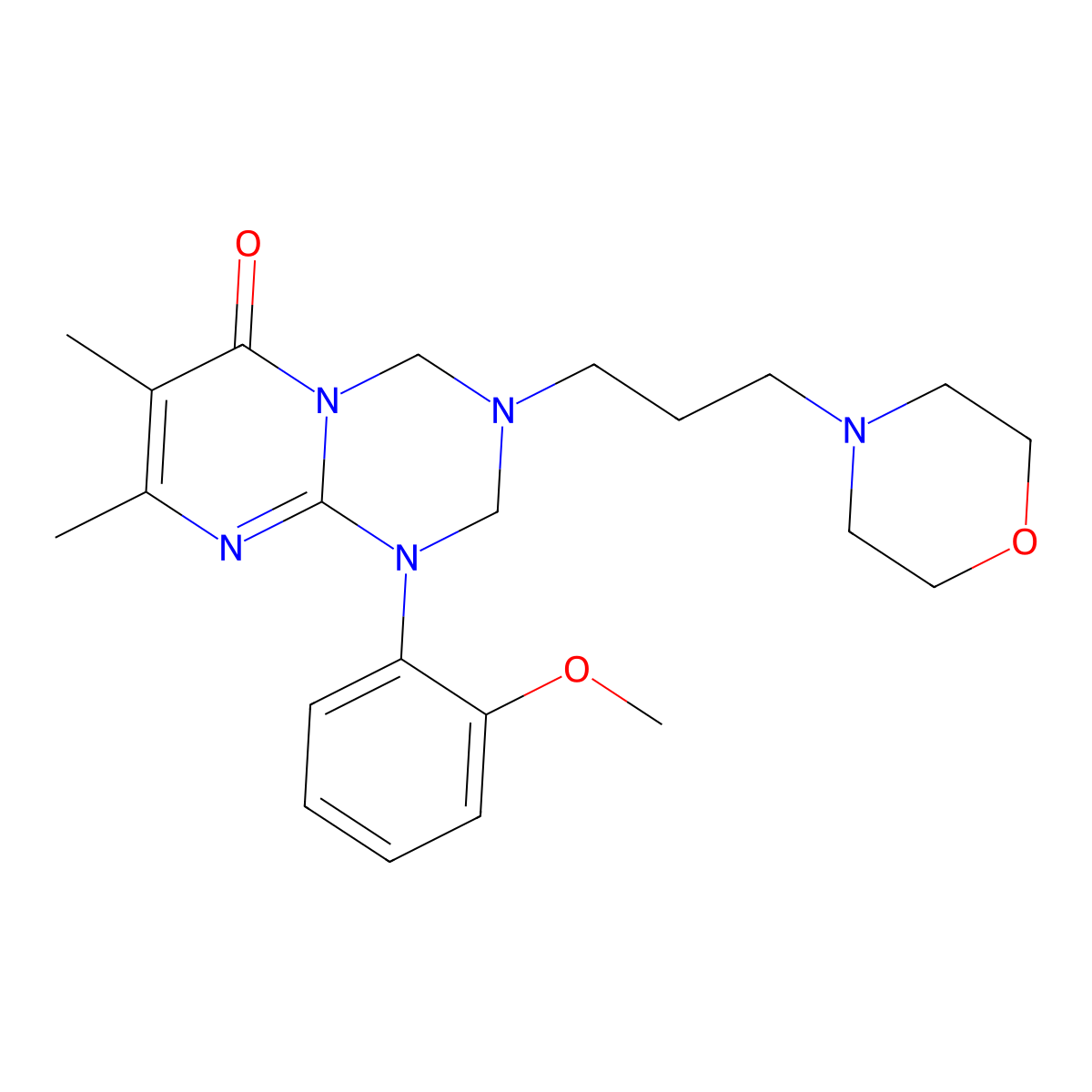 1-(2-methoxyphenyl)-7,8-dimethyl-3-[3-(morpholin-4-yl)propyl]-1,2,3,4-tetrahydro-6H-pyrimido[1,2-a][1,3,5]triazin-6-one molecular structure, CAS 1158470-97-3