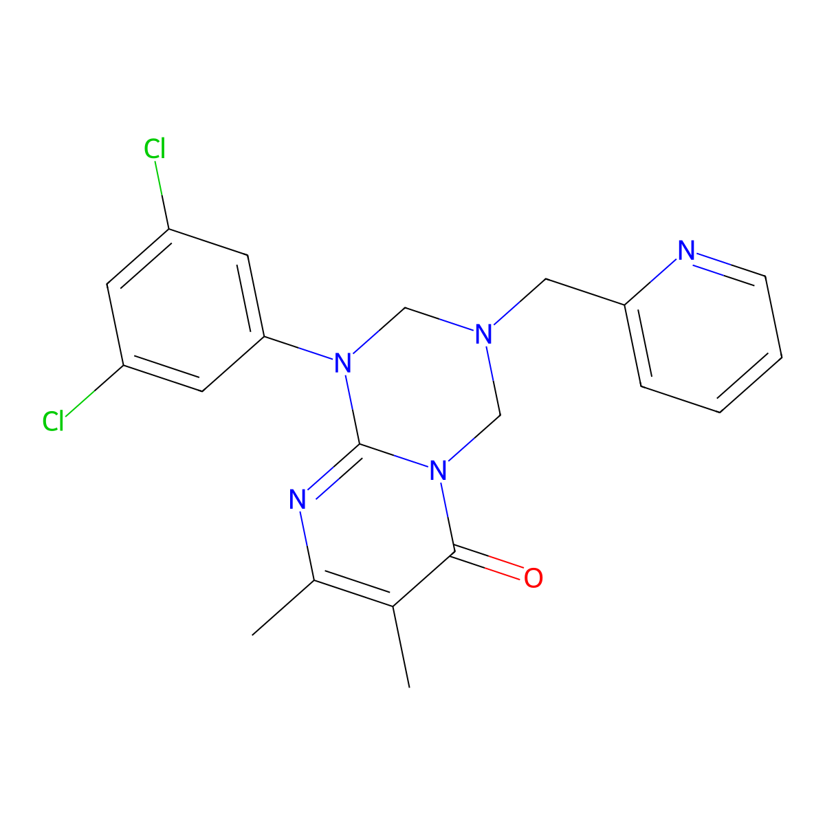 1-(3,5-dichlorophenyl)-7,8-dimethyl-3-(pyridin-2-ylmethyl)-1,2,3,4-tetrahydro-6H-pyrimido[1,2-a][1,3,5]triazin-6-one molecular structure, CAS 1158473-91-6