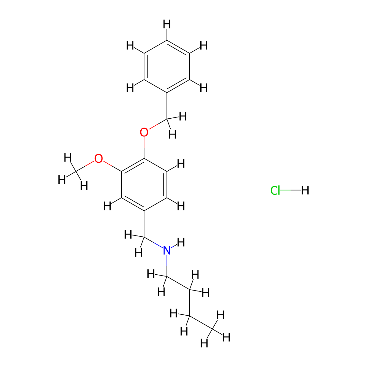 {[4-(Benzyloxy)-3-methoxyphenyl]methyl}(butyl)amine hydrochloride molecular structure, CAS 1158474-80-6