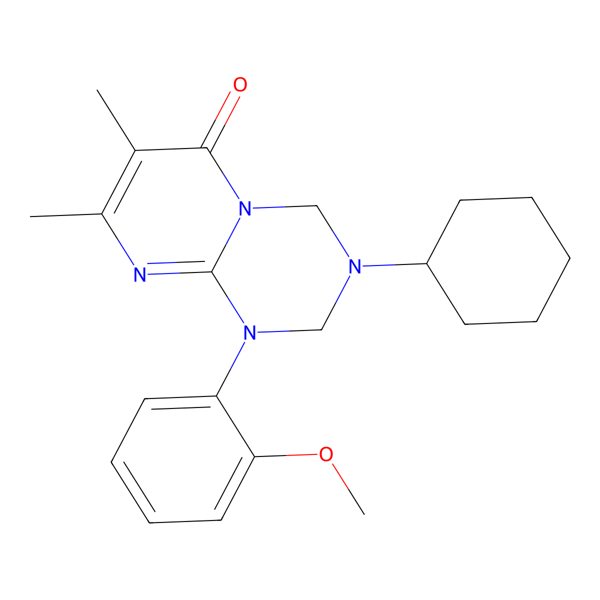 3-Cyclohexyl-1-(2-methoxyphenyl)-7,8-dimethyl-2,4-dihydropyrimido[1,2-a][1,3,5]triazin-6-one molecular structure, CAS 1158479-03-8