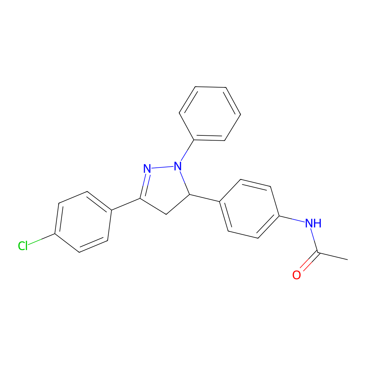 N-{4-[3-(4-chlorophenyl)-1-phenyl-4,5-dihydro-1H-pyrazol-5-yl]phenyl}acetamide molecular structure, CAS 115848-73-2