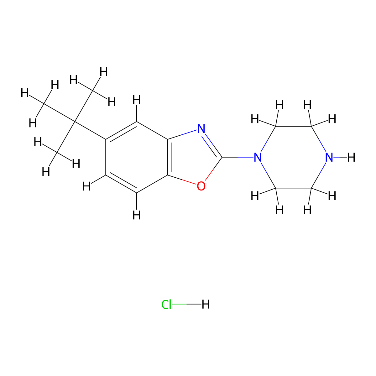 5-Tert-butyl-2-(piperazin-1-yl)-1,3-benzoxazole hydrochloride molecular structure, CAS 1158487-44-5