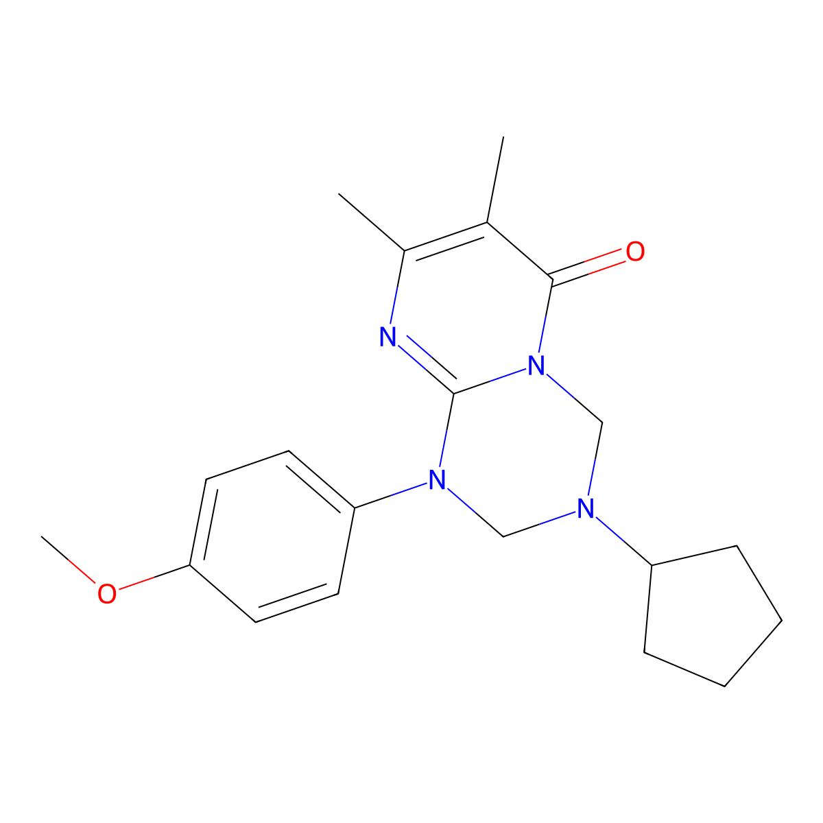 3-cyclopentyl-1-(4-methoxyphenyl)-7,8-dimethyl-1,2,3,4-tetrahydro-6H-pyrimido[1,2-a][1,3,5]triazin-6-one molecular structure, CAS 1158494-22-4