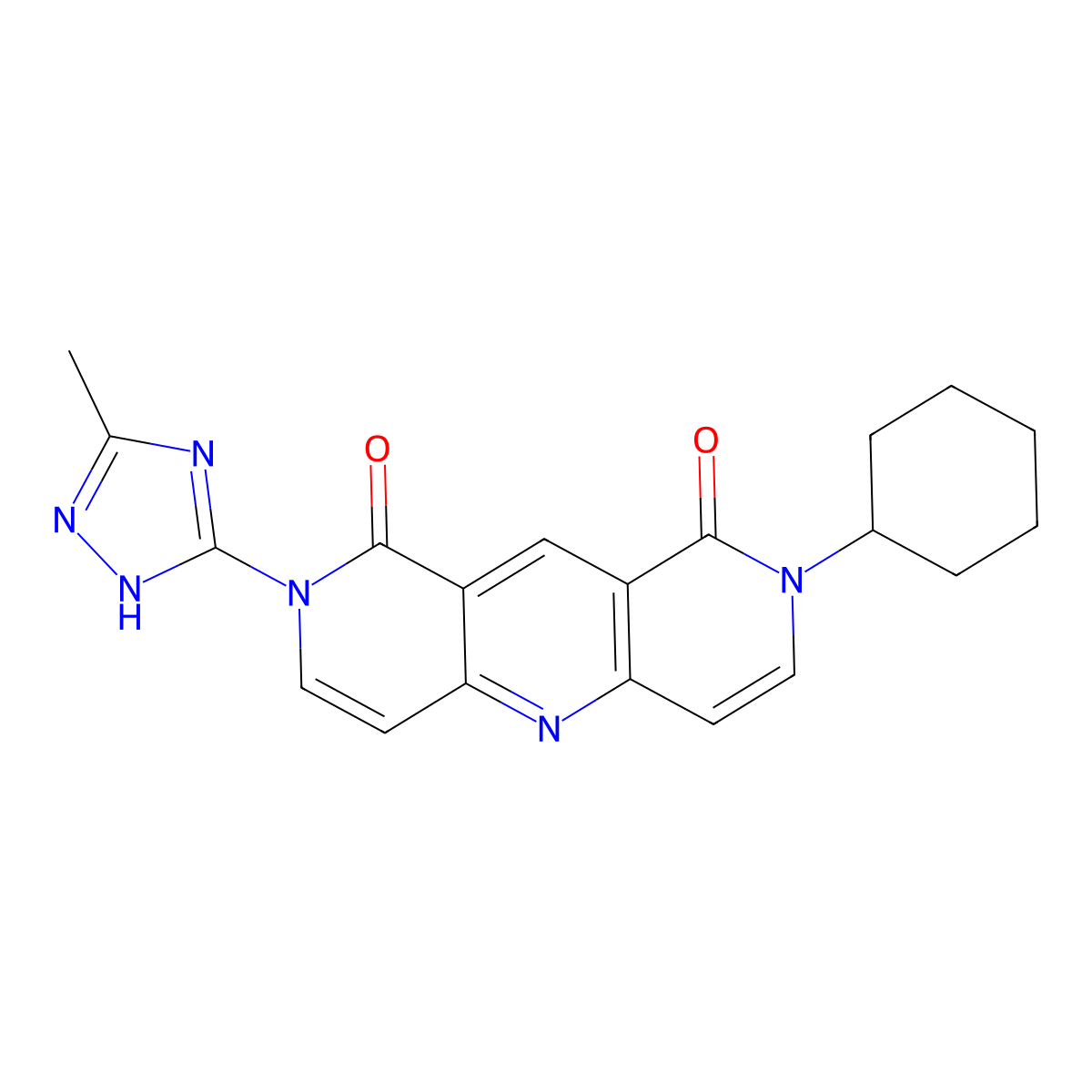 2-cyclohexyl-8-(3-methyl-1H-1,2,4-triazol-5-yl)pyrido[4,3-b][1,6]naphthyridine-1,9(2H,8H)-dione molecular structure, CAS 1158494-67-7