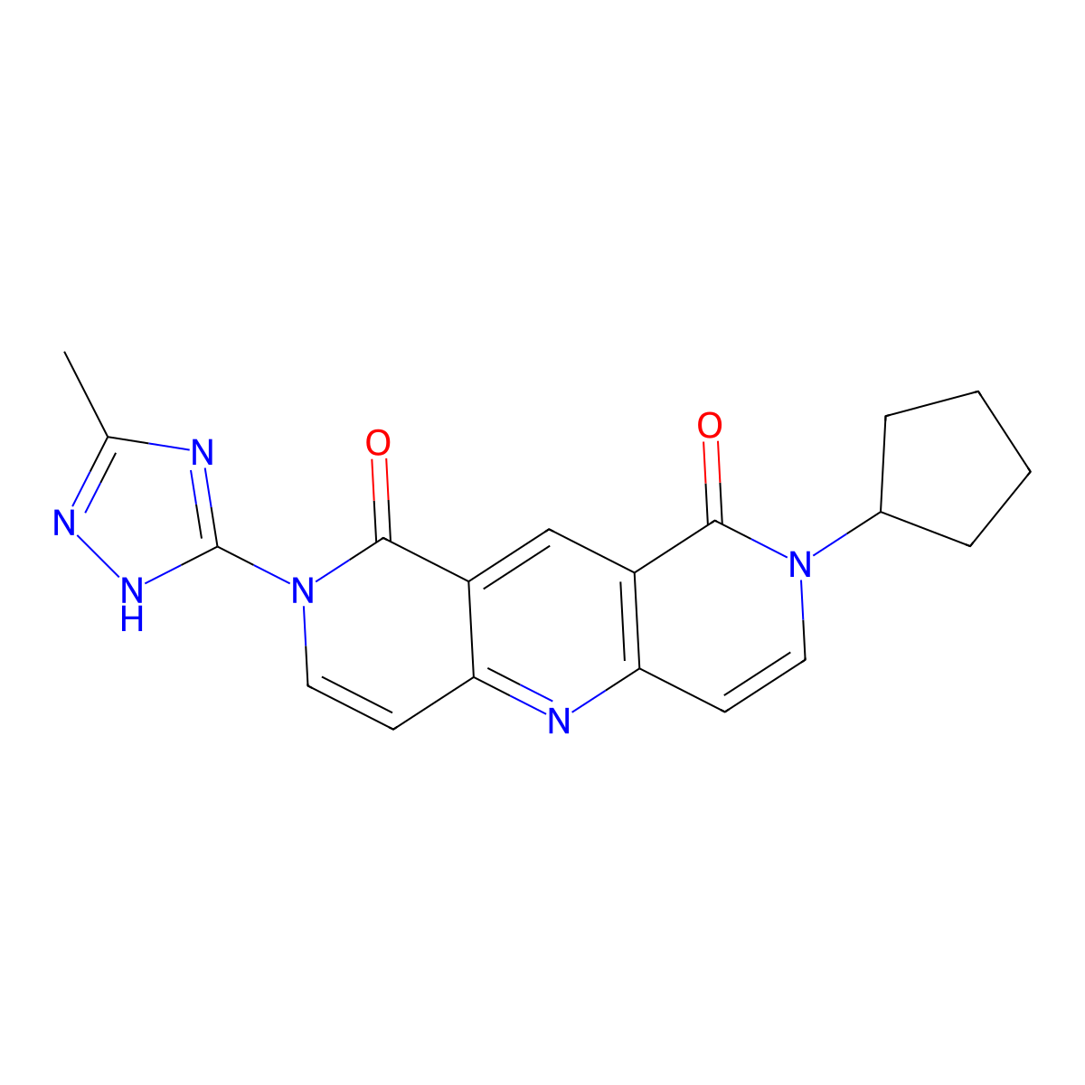 2-cyclopentyl-8-(3-methyl-1H-1,2,4-triazol-5-yl)pyrido[4,3-b][1,6]naphthyridine-1,9(2H,8H)-dione molecular structure, CAS 1158496-07-1