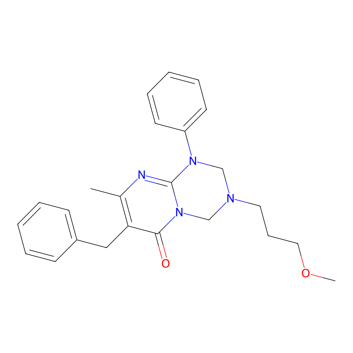 7-Benzyl-3-(3-methoxypropyl)-8-methyl-1-phenyl-2,4-dihydropyrimido[1,2-a][1,3,5]triazin-6-one molecular structure, CAS 1158504-30-3