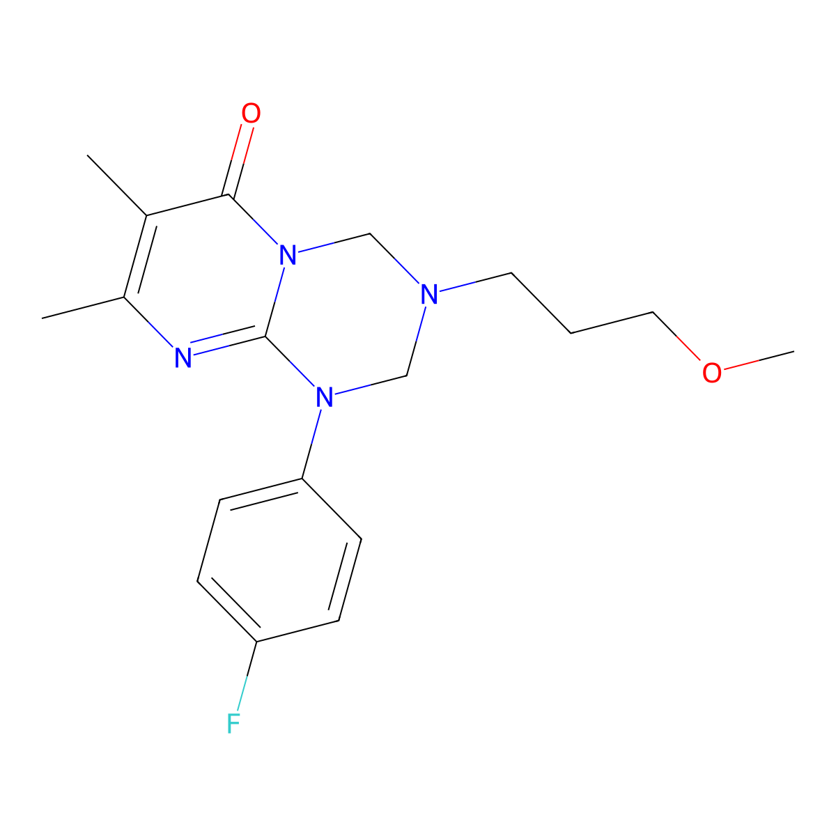 1-(4-fluorophenyl)-3-(3-methoxypropyl)-7,8-dimethyl-1,2,3,4-tetrahydro-6H-pyrimido[1,2-a][1,3,5]triazin-6-one molecular structure, CAS 1158507-26-6