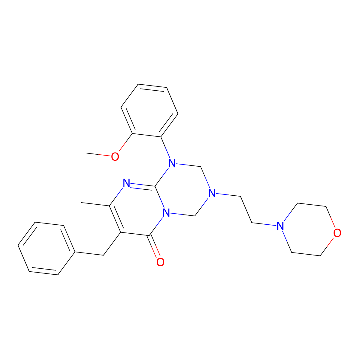 7-benzyl-1-(2-methoxyphenyl)-8-methyl-3-[2-(morpholin-4-yl)ethyl]-1,2,3,4-tetrahydro-6H-pyrimido[1,2-a][1,3,5]triazin-6-one molecular structure, CAS 1158512-75-4