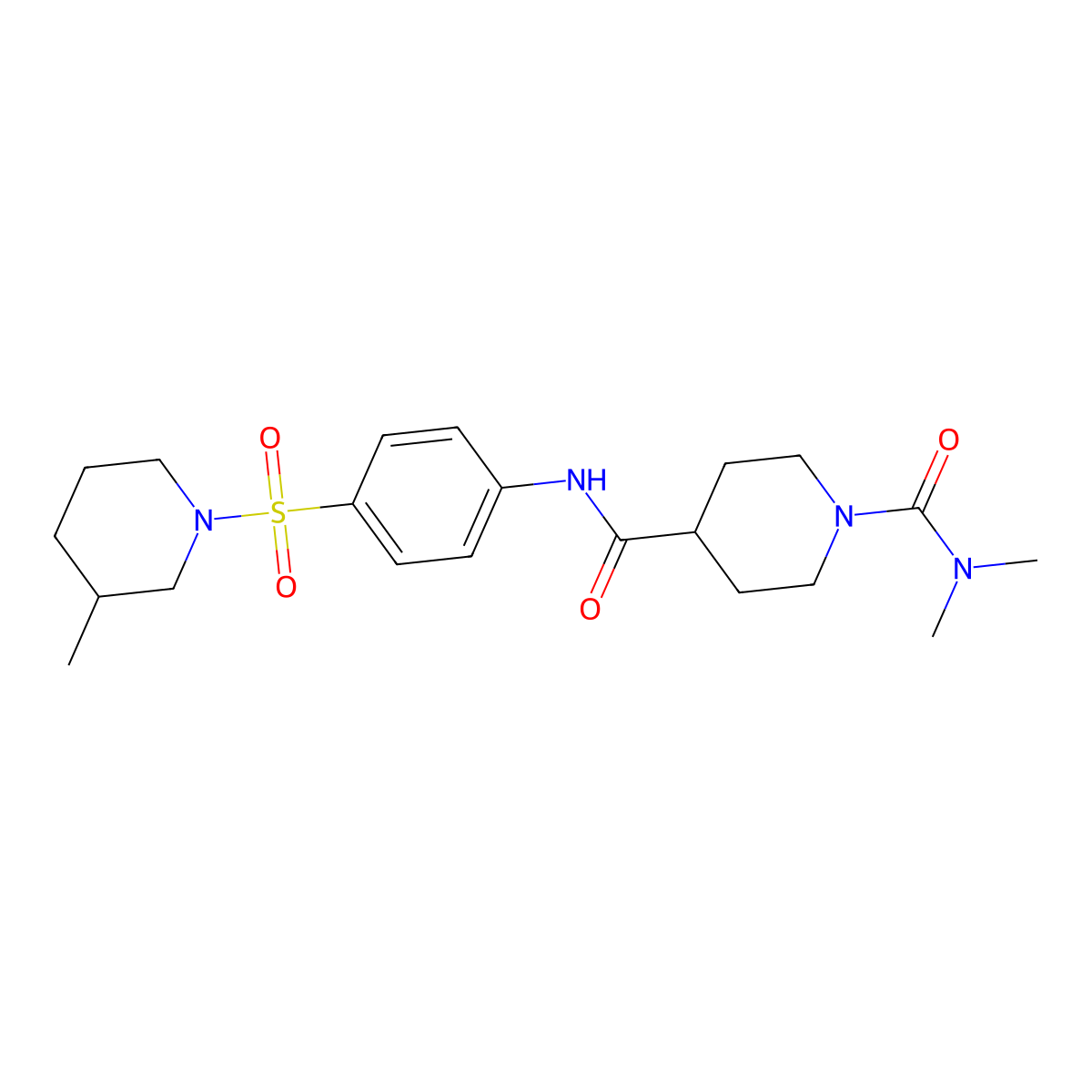 N~1~,N~1~-dimethyl-N~4~-{4-[(3-methylpiperidin-1-yl)sulfonyl]phenyl}piperidine-1,4-dicarboxamide molecular structure, CAS 1158526-68-1