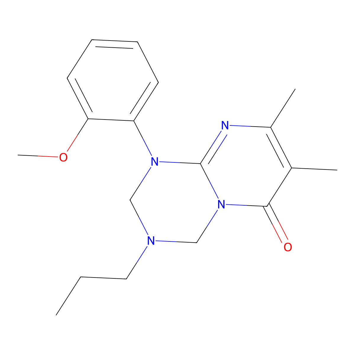 1-(2-methoxyphenyl)-7,8-dimethyl-3-propyl-1,2,3,4-tetrahydro-6H-pyrimido[1,2-a][1,3,5]triazin-6-one molecular structure, CAS 1158527-00-4