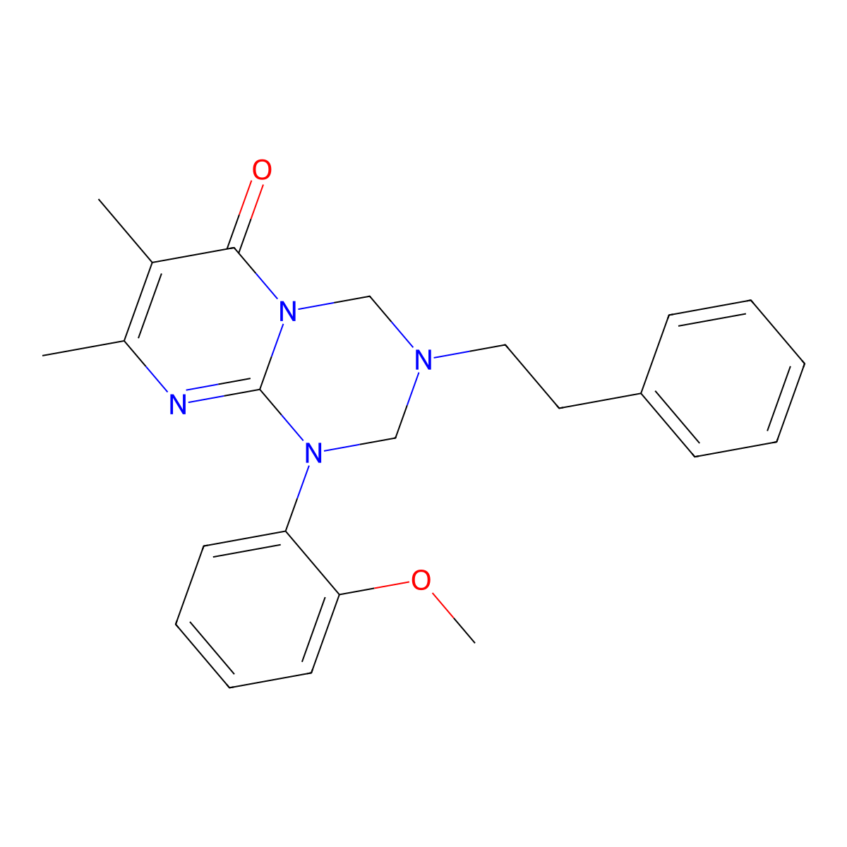 1-(2-Methoxyphenyl)-7,8-dimethyl-3-(2-phenylethyl)-2,4-dihydropyrimido[1,2-a][1,3,5]triazin-6-one molecular structure, CAS 1158529-00-0