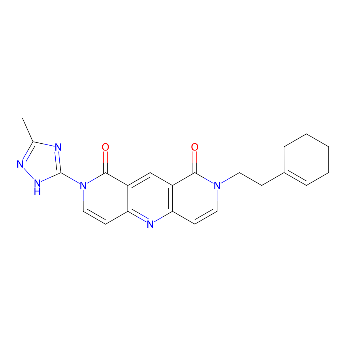 2-[2-(1-cyclohexenyl)ethyl]-8-(3-methyl-1H-1,2,4-triazol-5-yl)pyrido[4,3-b][1,6]naphthyridine-1,9(2H,8H)-dione molecular structure, CAS 1158531-92-0