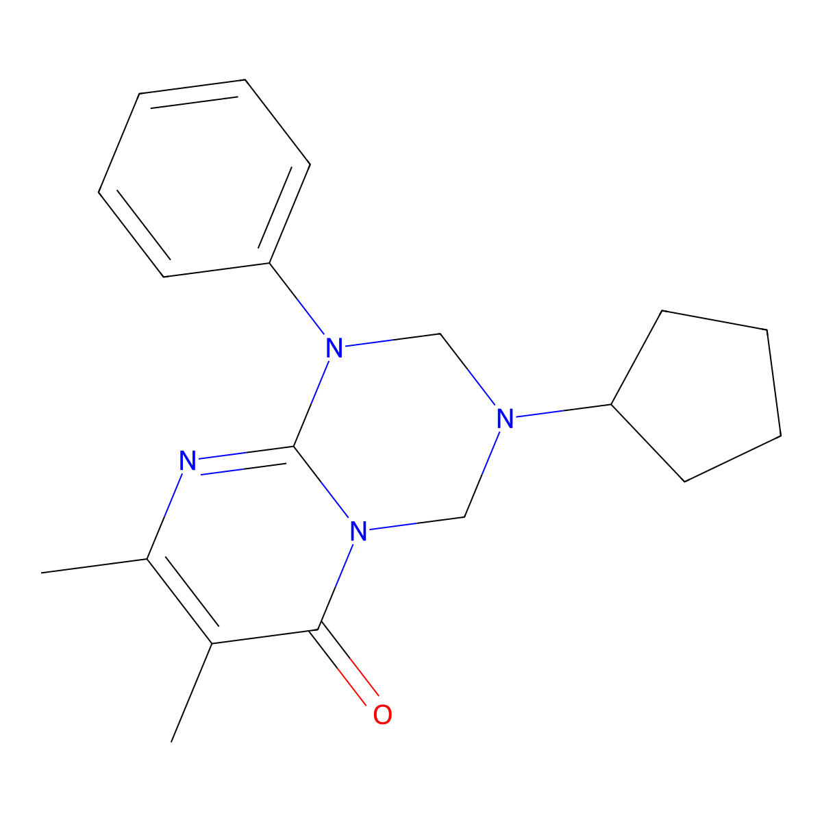 3-Cyclopentyl-7,8-dimethyl-1-phenyl-2,4-dihydropyrimido[1,2-a][1,3,5]triazin-6-one molecular structure, CAS 1158532-09-2