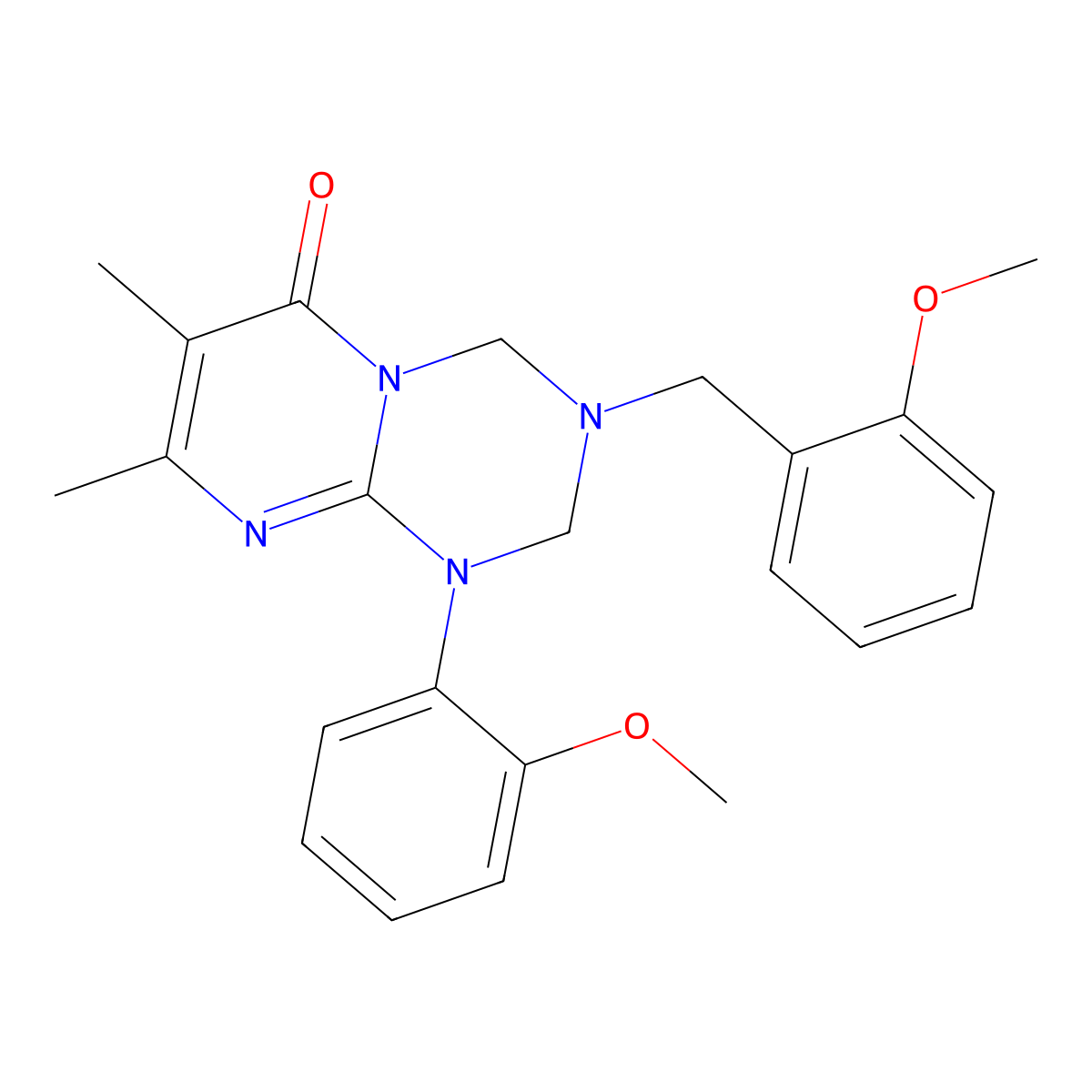 3-(2-methoxybenzyl)-1-(2-methoxyphenyl)-7,8-dimethyl-1,2,3,4-tetrahydro-6H-pyrimido[1,2-a][1,3,5]triazin-6-one molecular structure, CAS 1158534-00-9