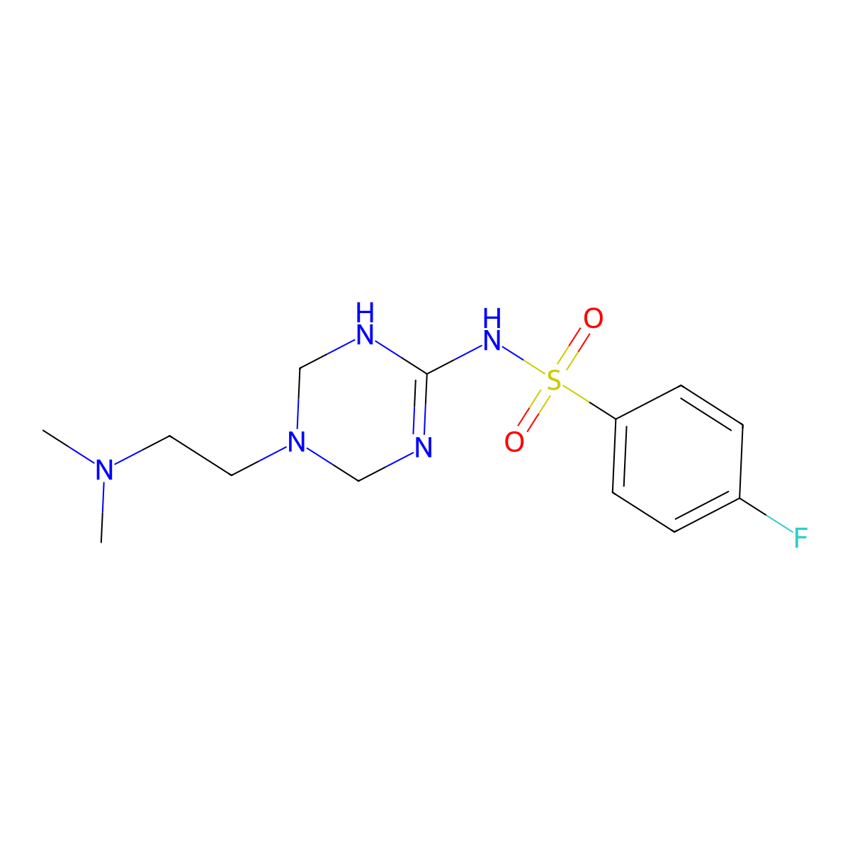 N-{5-[2-(dimethylamino)ethyl]-1,4,5,6-tetrahydro-1,3,5-triazin-2-yl}-4-fluorobenzenesulfonamide molecular structure, CAS 1158535-60-4