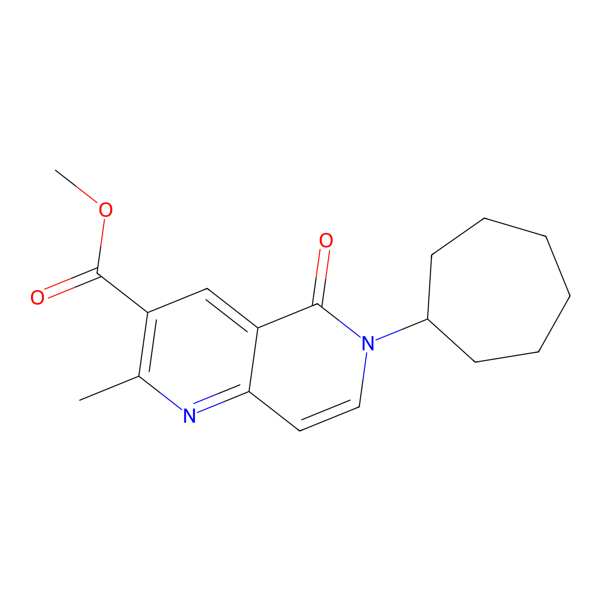 Methyl 6-cycloheptyl-2-methyl-5-oxo-5,6-dihydro-1,6-naphthyridine-3-carboxylate molecular structure, CAS 1158542-17-6