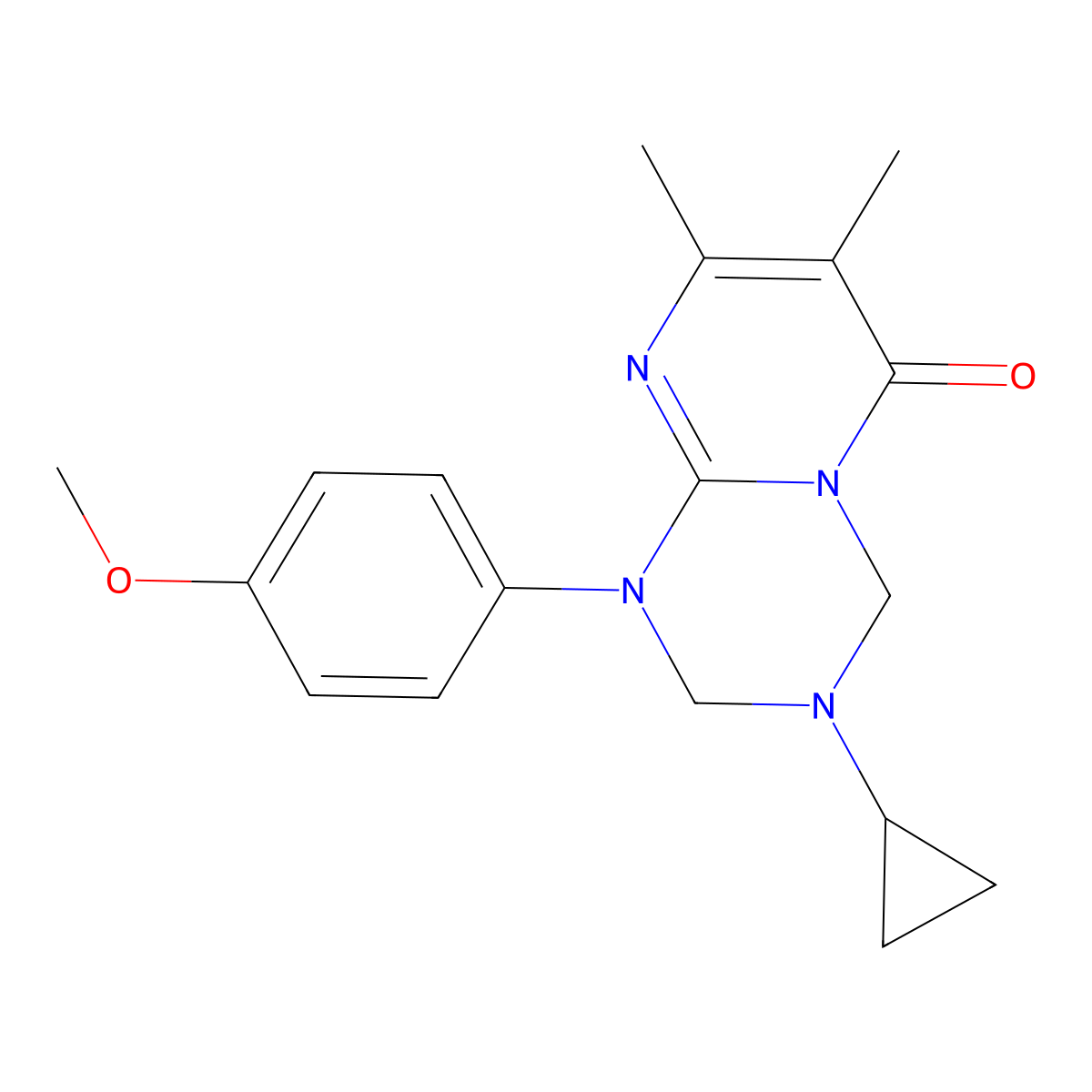 3-cyclopropyl-1-(4-methoxyphenyl)-7,8-dimethyl-1,2,3,4-tetrahydro-6H-pyrimido[1,2-a][1,3,5]triazin-6-one molecular structure, CAS 1158549-08-6