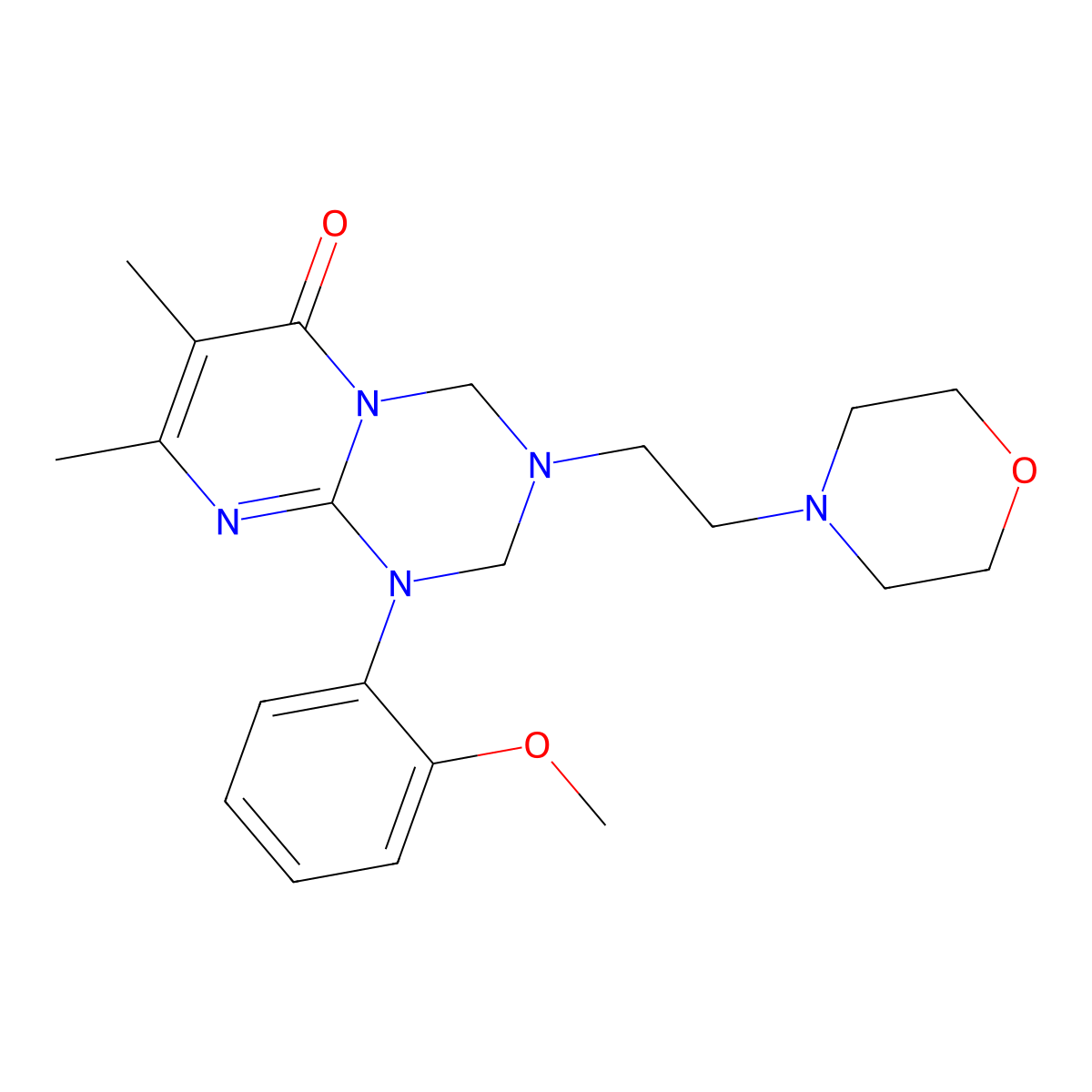 1-(2-methoxyphenyl)-7,8-dimethyl-3-(2-morpholinoethyl)-1,2,3,4-tetrahydro-6H-pyrimido[1,2-a][1,3,5]triazin-6-one molecular structure, CAS 1158550-12-9