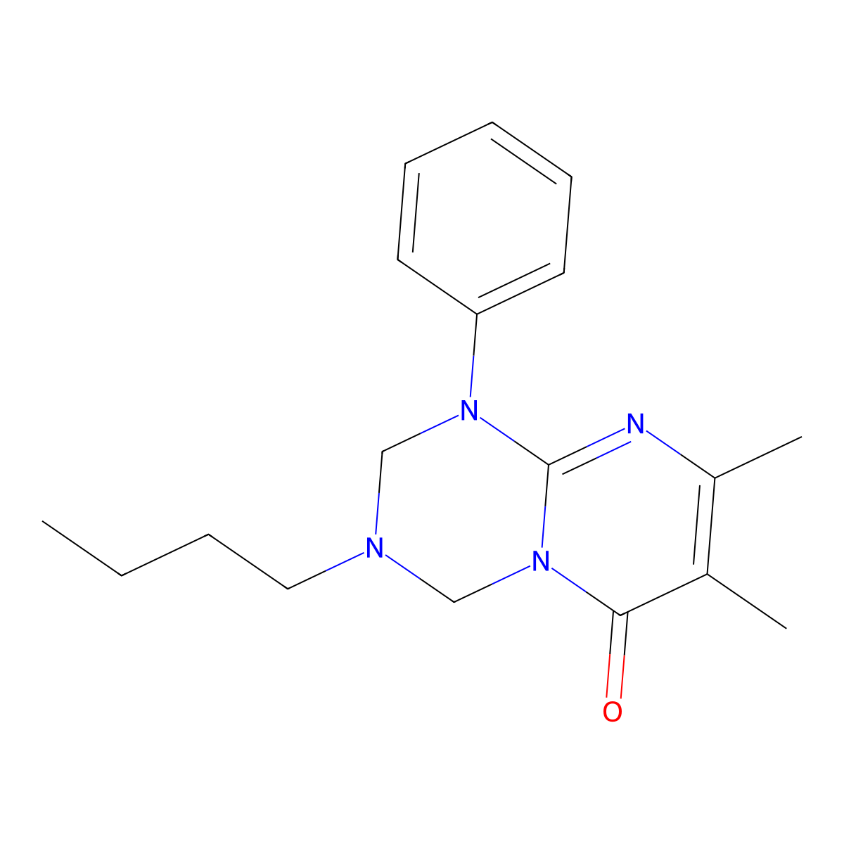 3-Butyl-7,8-dimethyl-1-phenyl-2,4-dihydropyrimido[1,2-a][1,3,5]triazin-6-one molecular structure, CAS 1158550-37-8