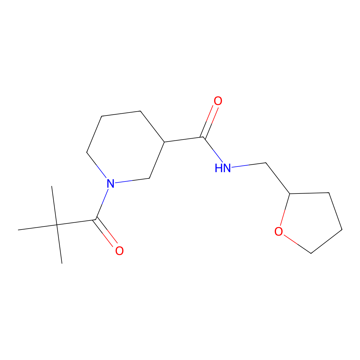1-(2,2-dimethylpropanoyl)-N-(tetrahydrofuran-2-ylmethyl)piperidine-3-carboxamide molecular structure, CAS 1158552-39-6