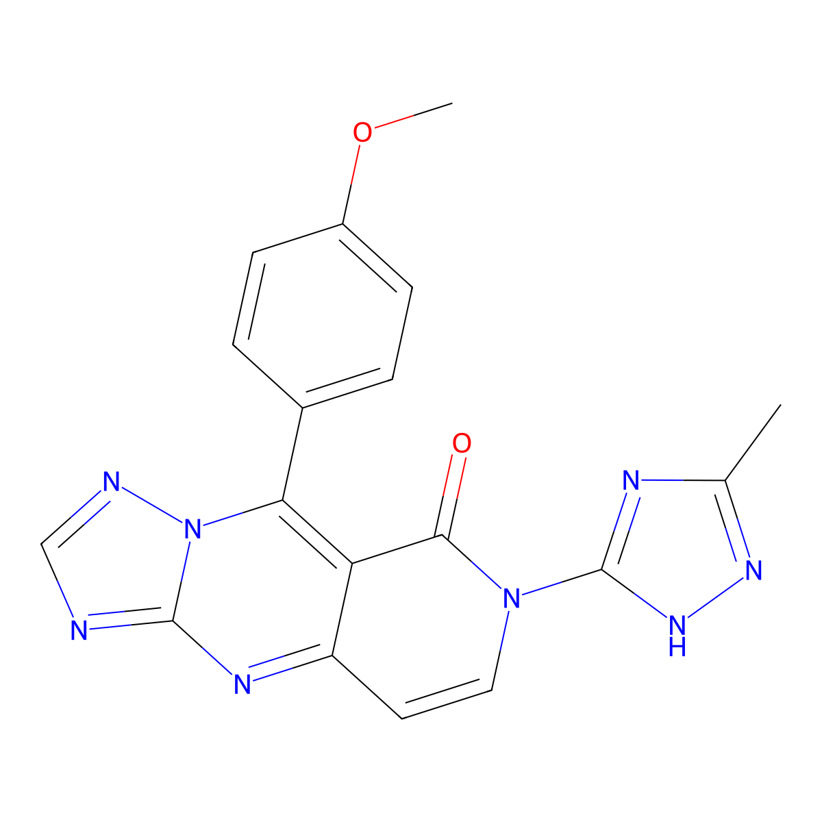 9-(4-methoxyphenyl)-7-(3-methyl-1H-1,2,4-triazol-5-yl)pyrido[4,3-d][1,2,4]triazolo[1,5-a]pyrimidin-8(7H)-one molecular structure, CAS 1158555-48-6