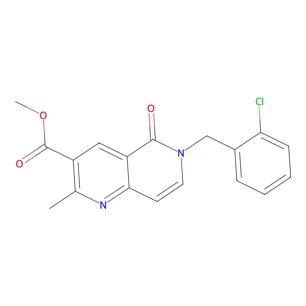 Methyl 6-(2-chlorobenzyl)-2-methyl-5-oxo-5,6-dihydro-1,6-naphthyridine-3-carboxylate molecular structure, CAS 1158558-32-7