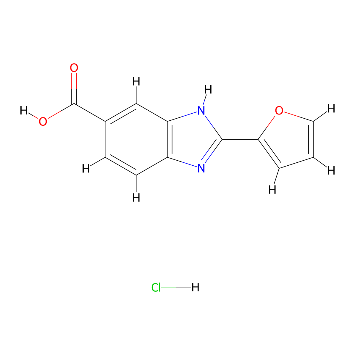 2-Furan-2-YL-1H-benzoimidazole-5-carboxylic acid hydrochloride molecular structure, CAS 1158563-15-5