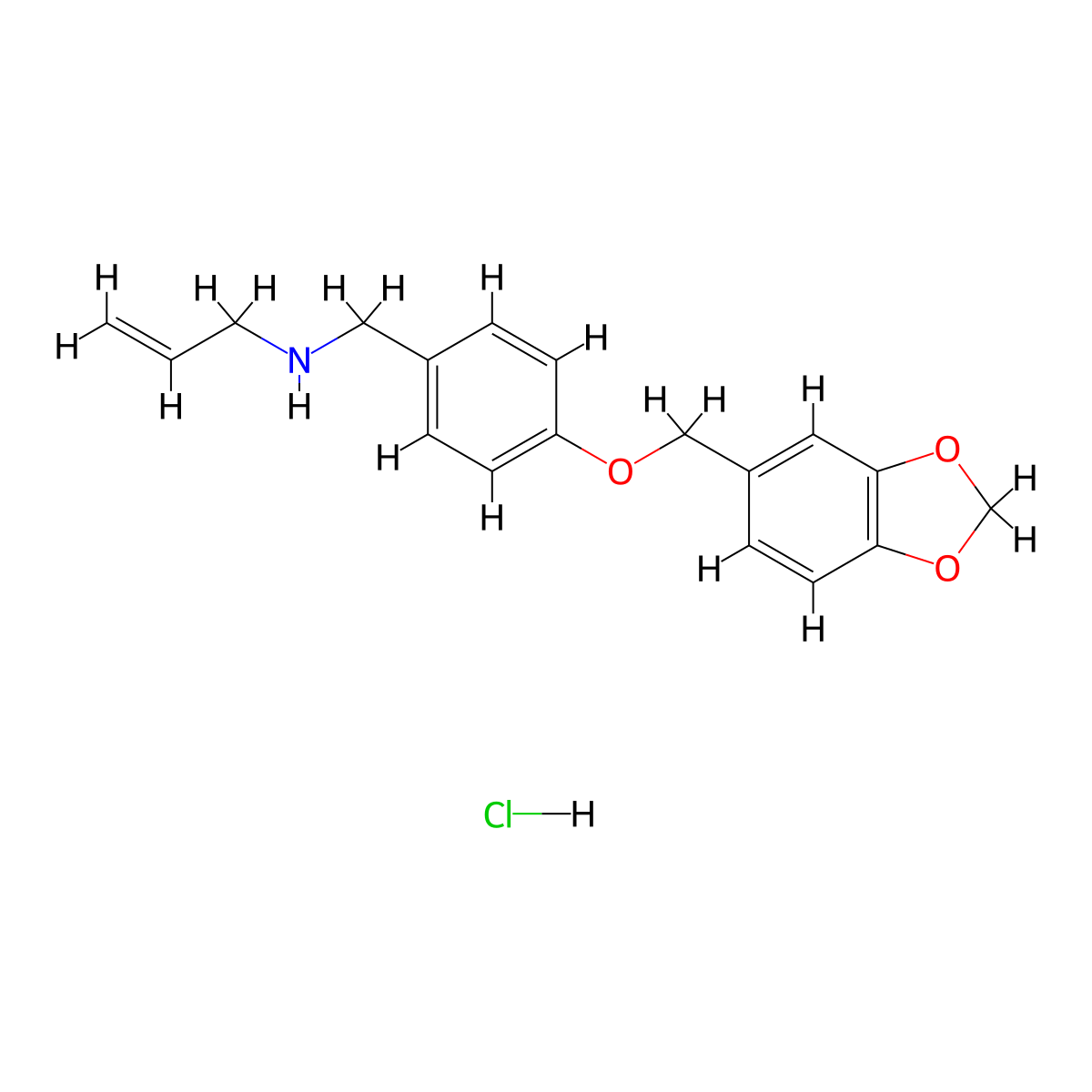 N-[[4-(1,3-benzodioxol-5-ylmethoxy)phenyl]methyl]prop-2-en-1-amine;hydrochloride molecular structure, CAS 1158563-20-2