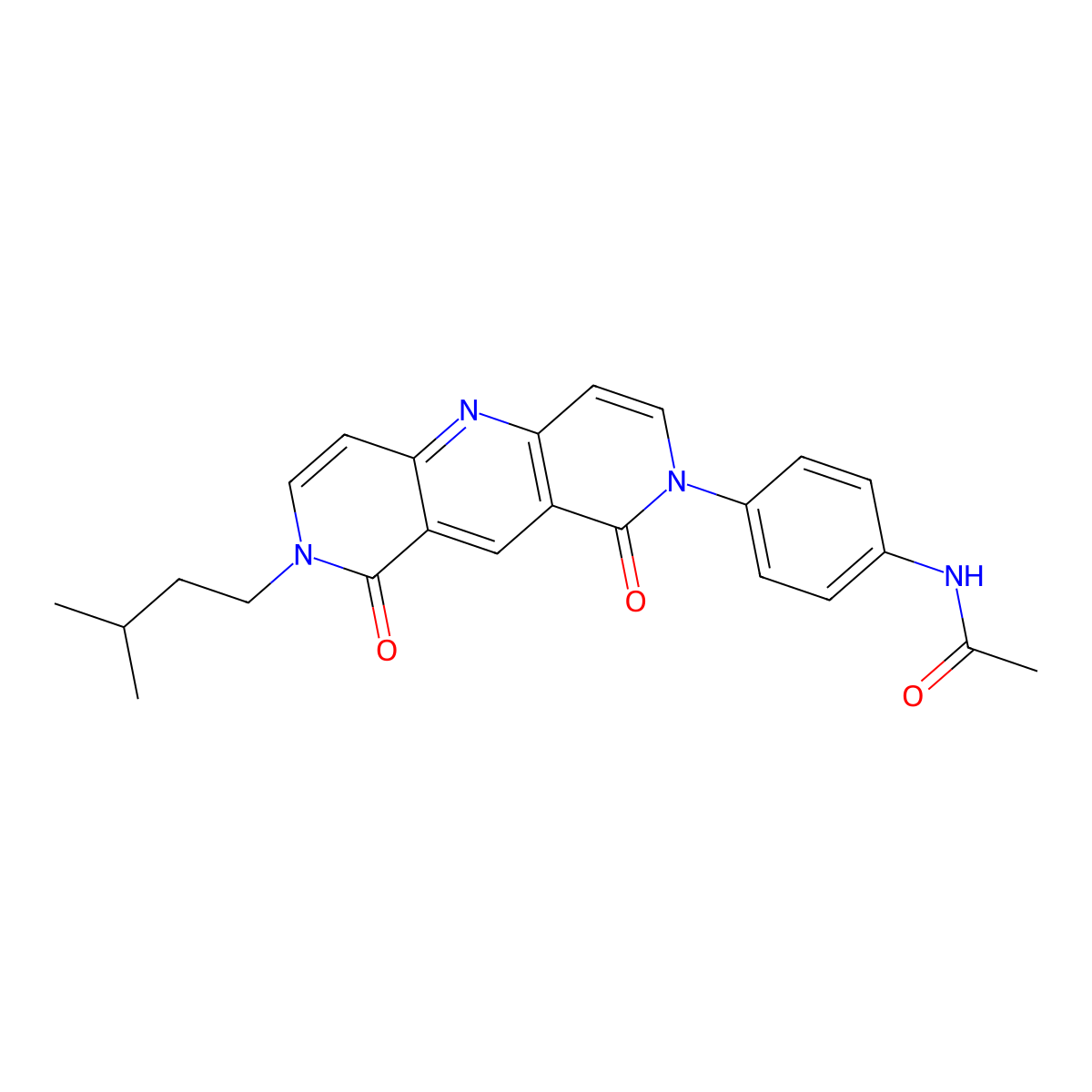 N~1~-{4-[8-isopentyl-1,9-dioxo-8,9-dihydropyrido[4,3-b][1,6]naphthyridin-2(1H)-yl]phenyl}acetamide molecular structure, CAS 1158570-90-1
