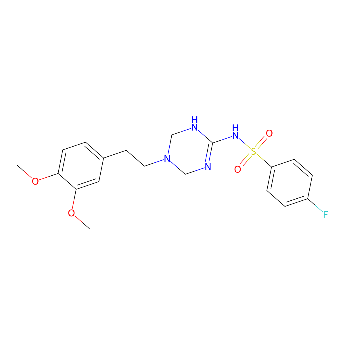 N-{5-[2-(3,4-dimethoxyphenyl)ethyl]-1,4,5,6-tetrahydro-1,3,5-triazin-2-yl}-4-fluorobenzenesulfonamide molecular structure, CAS 1158573-68-2