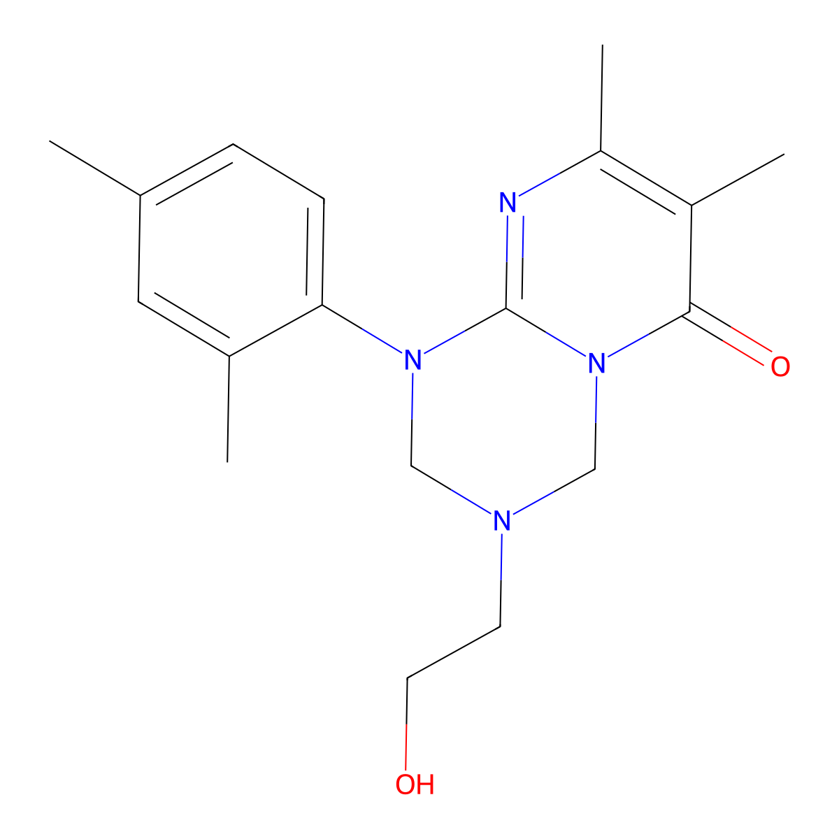 1-(2,4-dimethylphenyl)-3-(2-hydroxyethyl)-7,8-dimethyl-1,2,3,4-tetrahydro-6H-pyrimido[1,2-a][1,3,5]triazin-6-one molecular structure, CAS 1158573-75-1