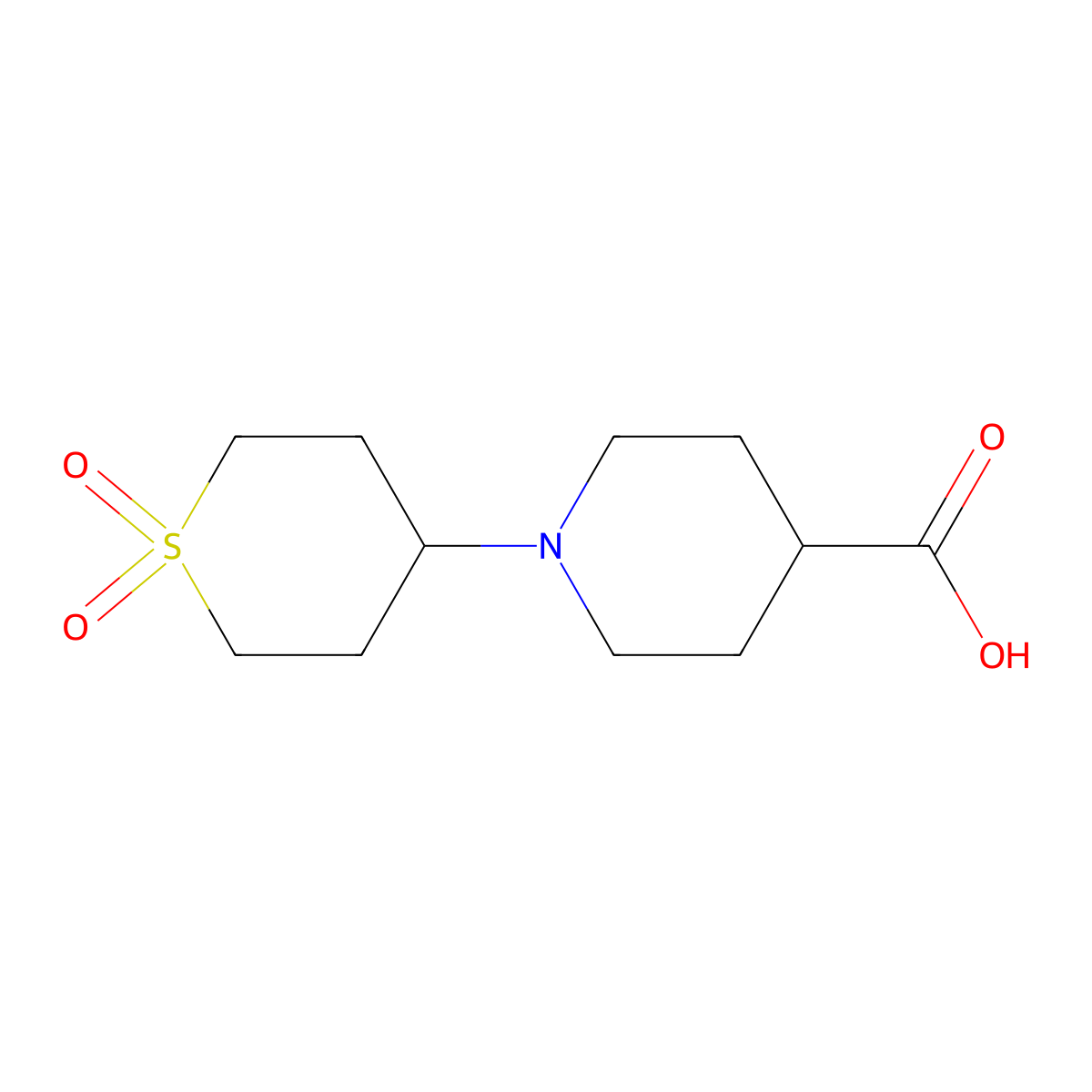 1-(1,1-dioxidotetrahydro-2H-thiopyran-4-yl)piperidine-4-carboxylic acid molecular structure, CAS 1158575-71-3