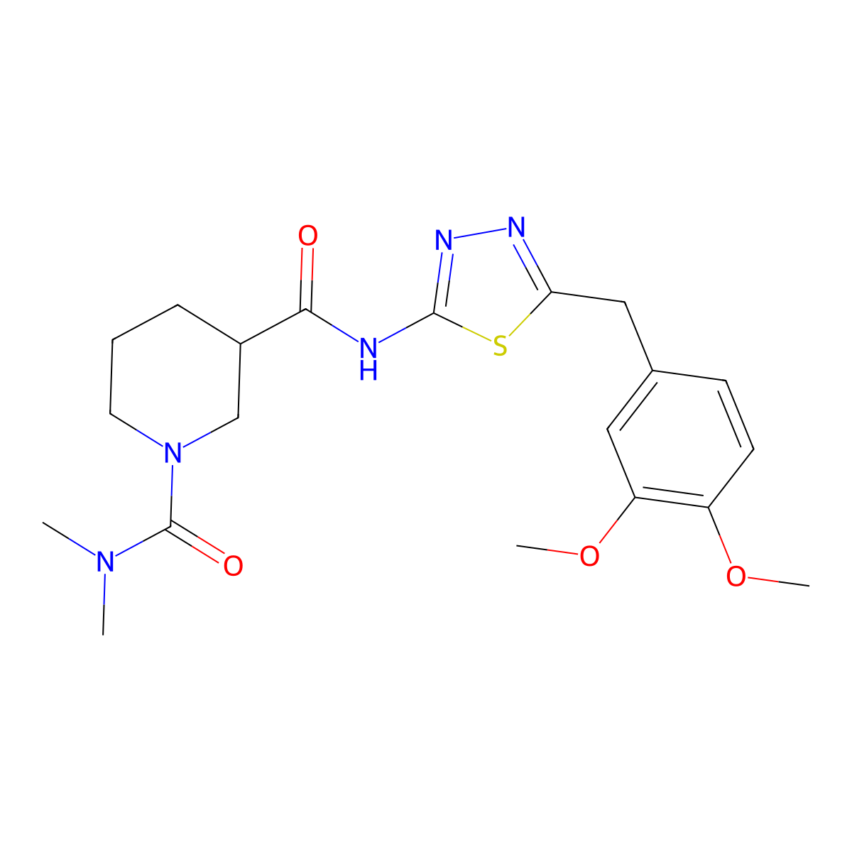 N~3~-[5-(3,4-dimethoxybenzyl)-1,3,4-thiadiazol-2-yl]-N~1~,N~1~-dimethylpiperidine-1,3-dicarboxamide molecular structure, CAS 1158577-10-6