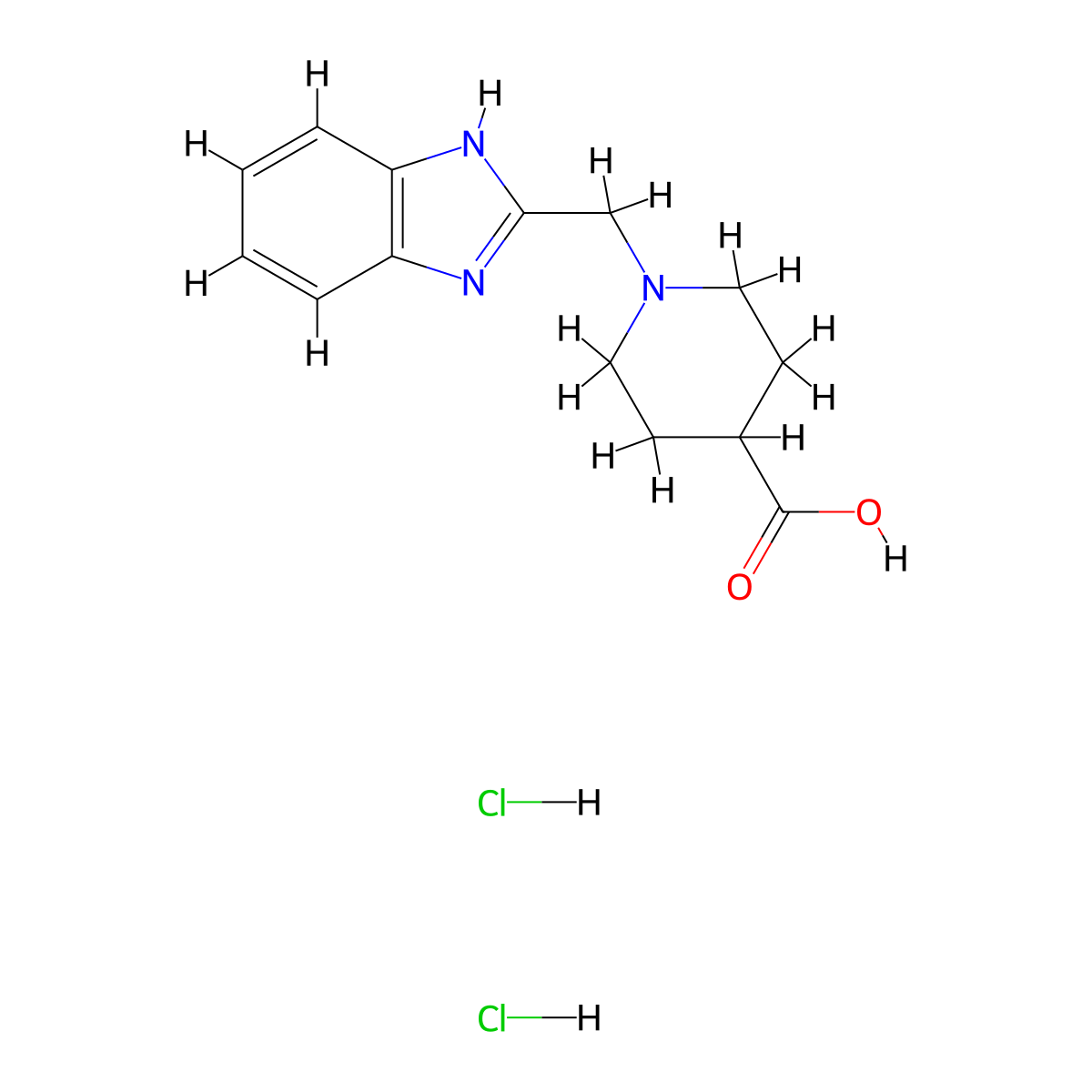 1-((1H-1,3-benzodiazol-2-yl)methyl)piperidine-4-carboxylic acid dihydrochloride molecular structure, CAS 1158579-15-7