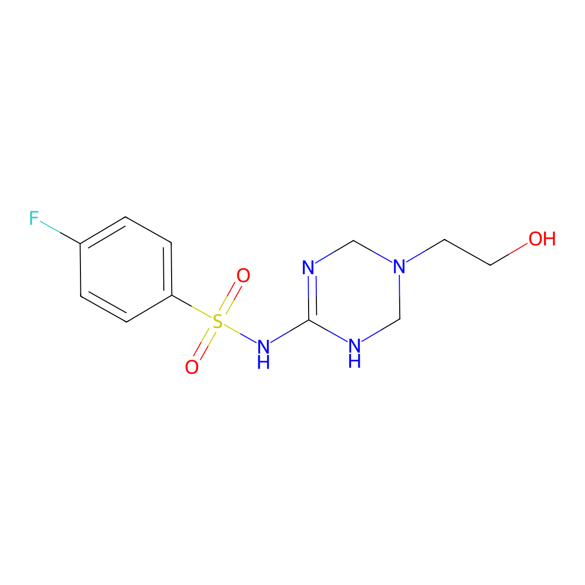 4-fluoro-N-[5-(2-hydroxyethyl)-1,4,5,6-tetrahydro-1,3,5-triazin-2-yl]benzenesulfonamide molecular structure, CAS 1158582-68-3
