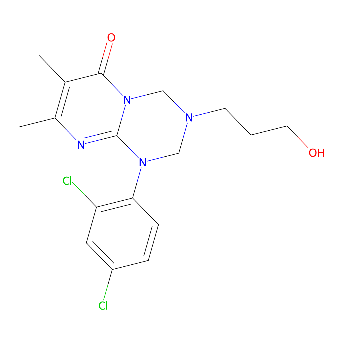 1-(2,4-dichlorophenyl)-3-(3-hydroxypropyl)-7,8-dimethyl-1,2,3,4-tetrahydro-6H-pyrimido[1,2-a][1,3,5]triazin-6-one molecular structure, CAS 1158585-58-0