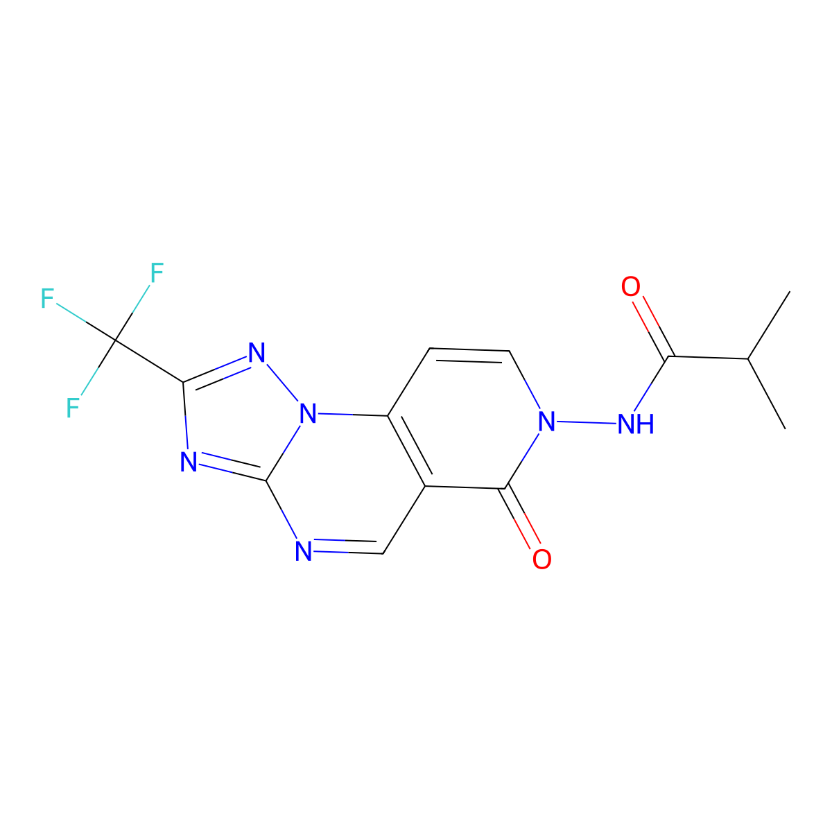 2-methyl-N-[6-oxo-2-(trifluoromethyl)pyrido[3,4-e][1,2,4]triazolo[1,5-a]pyrimidin-7(6H)-yl]propanamide molecular structure, CAS 1158586-26-5