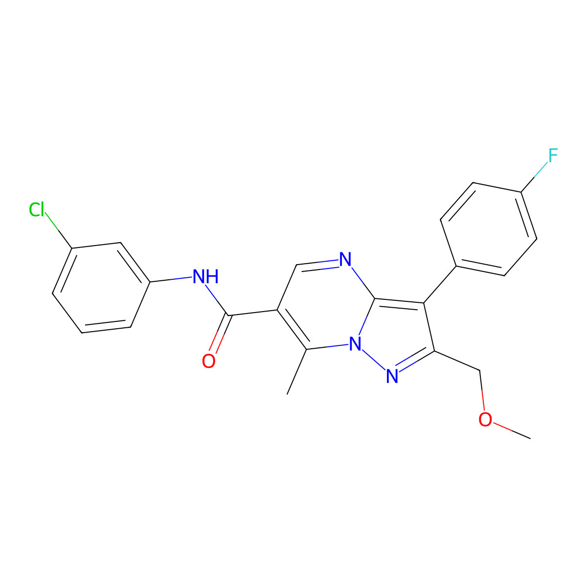 N-(3-chlorophenyl)-3-(4-fluorophenyl)-2-(methoxymethyl)-7-methylpyrazolo[1,5-a]pyrimidine-6-carboxamide molecular structure, CAS 1158588-38-5