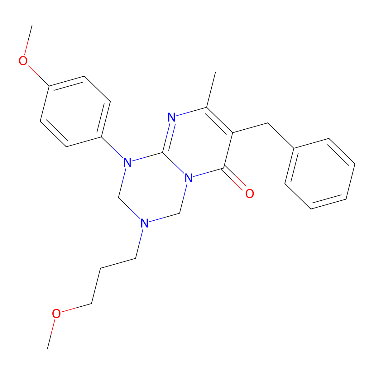7-Benzyl-1-(4-methoxyphenyl)-3-(3-methoxypropyl)-8-methyl-2,4-dihydropyrimido[1,2-a][1,3,5]triazin-6-one molecular structure, CAS 1158589-96-8