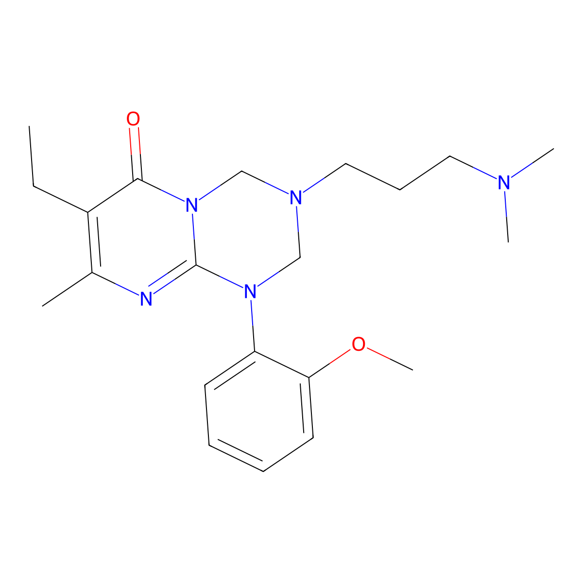 3-[3-(dimethylamino)propyl]-7-ethyl-1-(2-methoxyphenyl)-8-methyl-1,2,3,4-tetrahydro-6H-pyrimido[1,2-a][1,3,5]triazin-6-one molecular structure, CAS 1158592-82-5