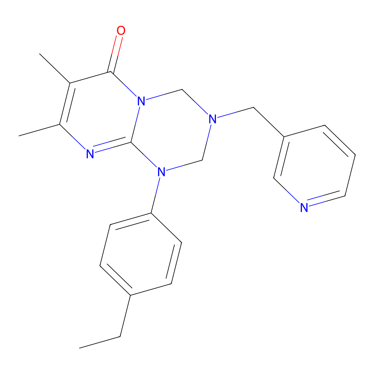 1-(4-ethylphenyl)-7,8-dimethyl-3-(pyridin-3-ylmethyl)-1,2,3,4-tetrahydro-6H-pyrimido[1,2-a][1,3,5]triazin-6-one molecular structure, CAS 1158593-77-1