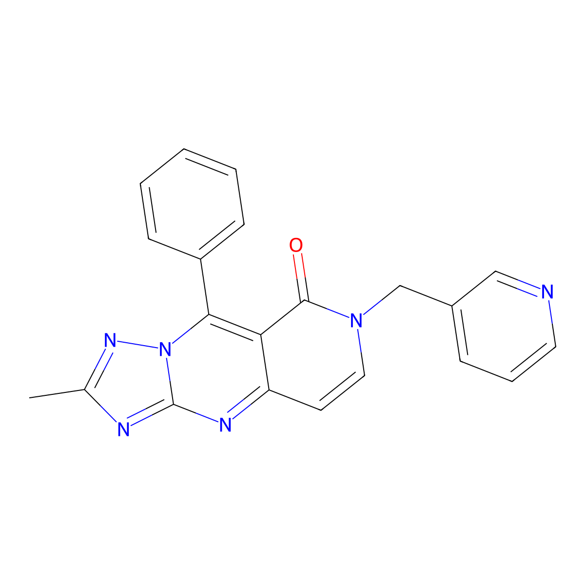 2-methyl-9-phenyl-7-(pyridin-3-ylmethyl)pyrido[4,3-d][1,2,4]triazolo[1,5-a]pyrimidin-8(7H)-one molecular structure, CAS 1158594-07-0